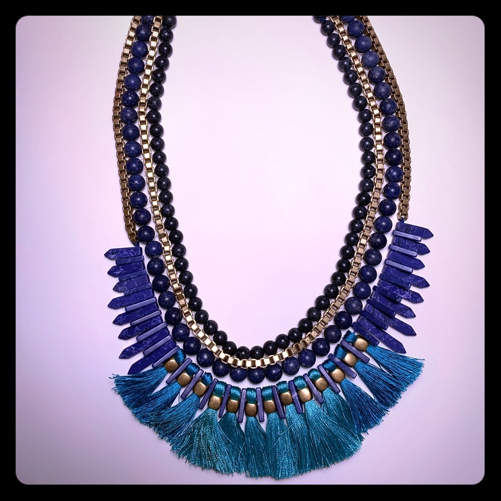 Stella & Dot Blue Statement Tassel Necklace